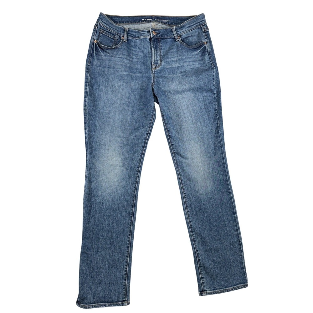 Old Navy Curvy Profile Straight Leg Jeans Womens 12 Regular Medium Wash Alamo